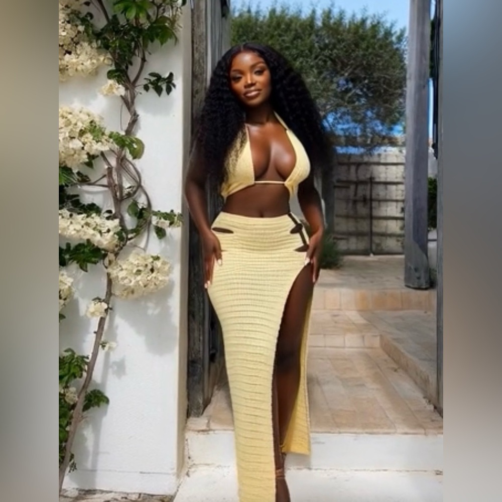 Outcast Celeste Crop Top & Maxi Set in Lemon Small $165